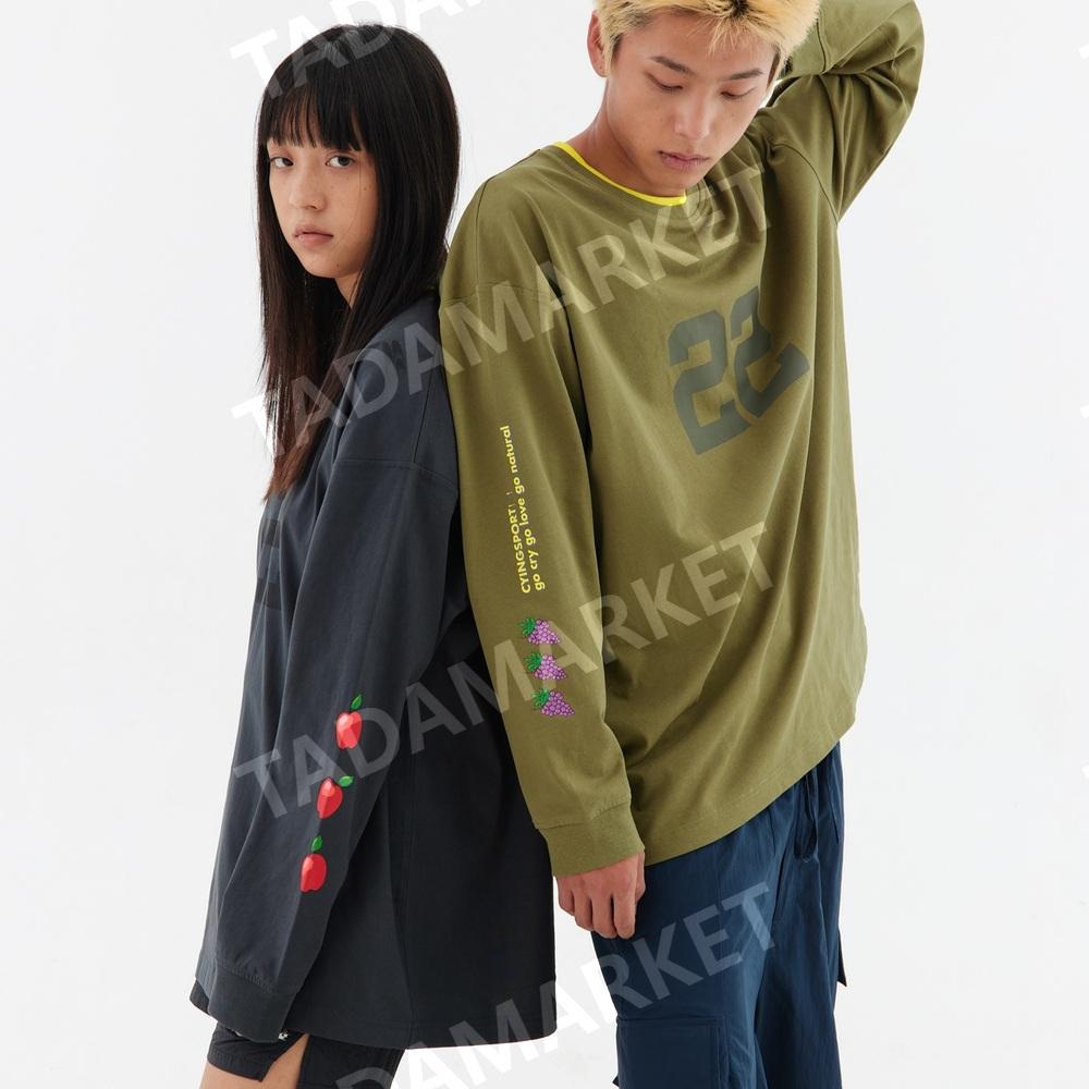 CryingCenter 크라잉센터 티셔츠 과일 프린트 라운드넥 오버핏 면 긴팔티