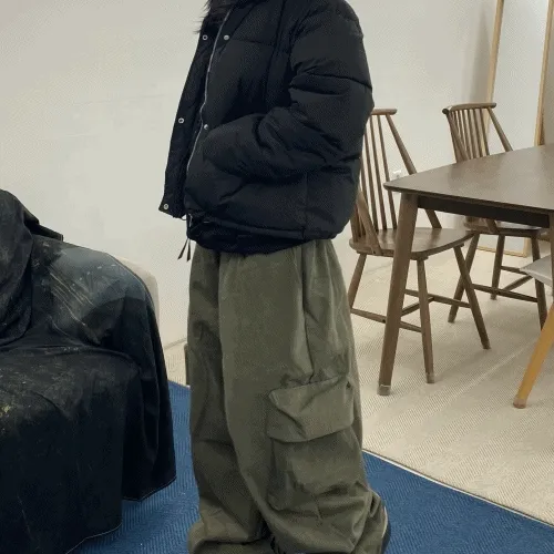 [겉기모/핏보장🖤]피치 기모 카고 팬츠