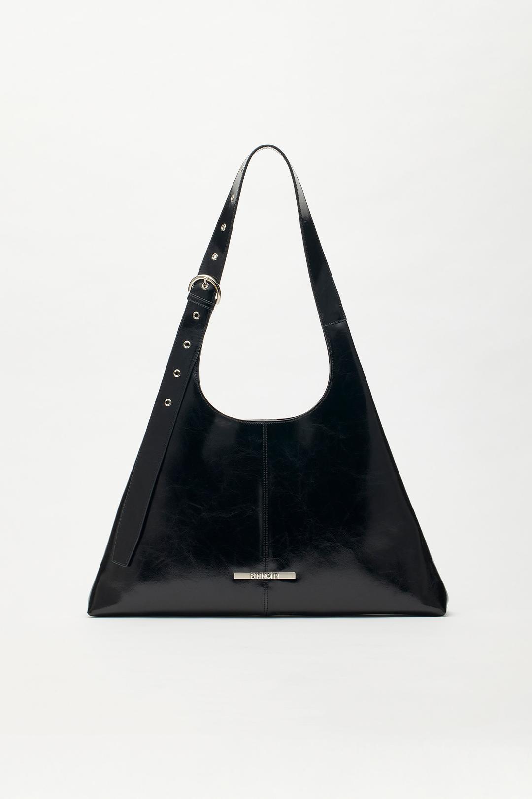 SPLIT LEATHER TRIANGLE BAG IN BLACK