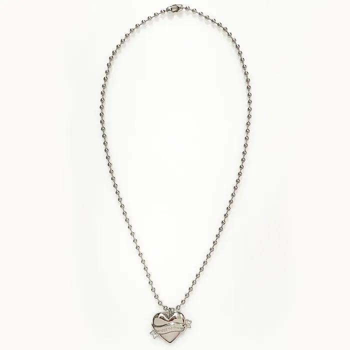 Old School Heart Ballchain Necklace Silver