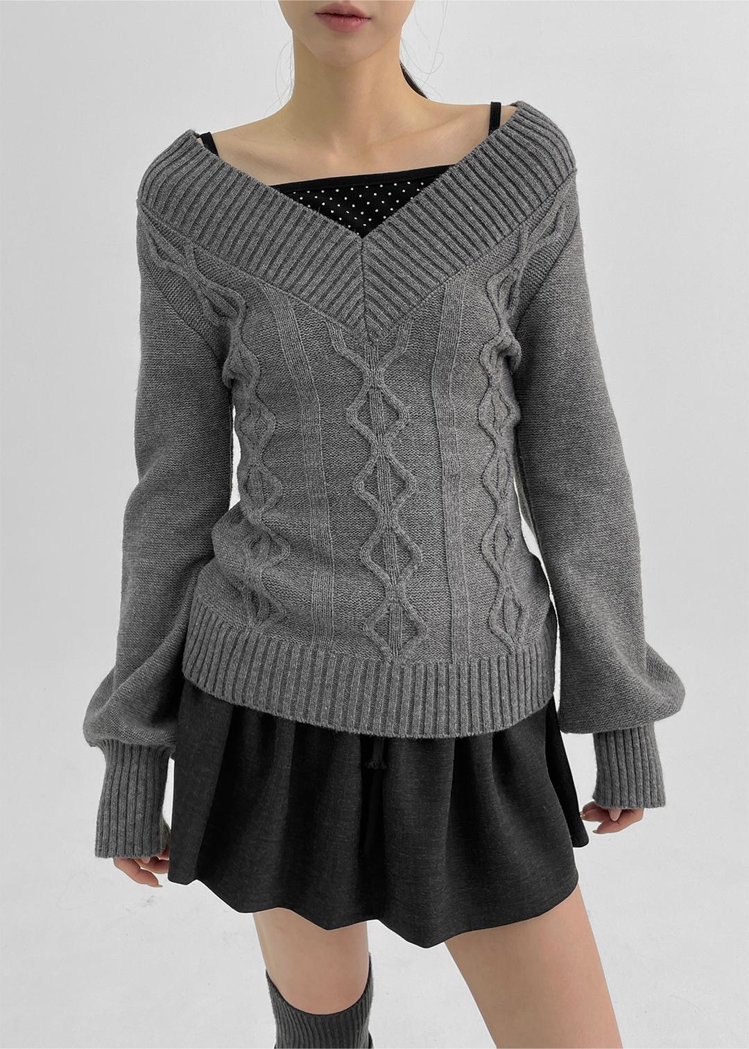 블랙업 [2천장판매] 쇼커 케이블 슬림 브이넥니트