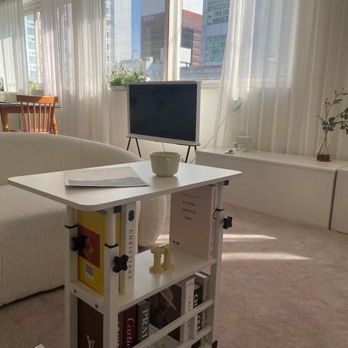 사이드테이블 책상겸테이블 튼튼한 이동식 조립식 높이조절 미니 책상 1인용 컴퓨터 다용도 원룸 자취, 80cm x 40cm, 2단, 블랙