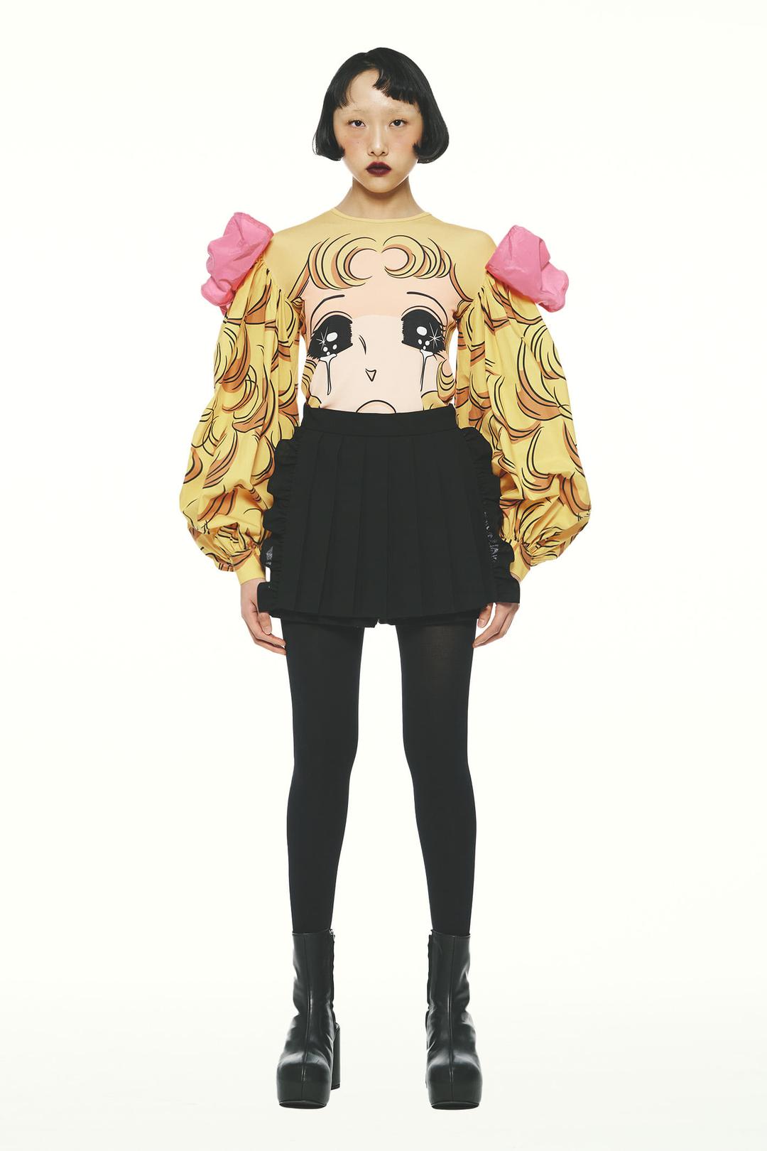 PF25 CRYING GIRL PUFF SLEEVE RIBBON TOP