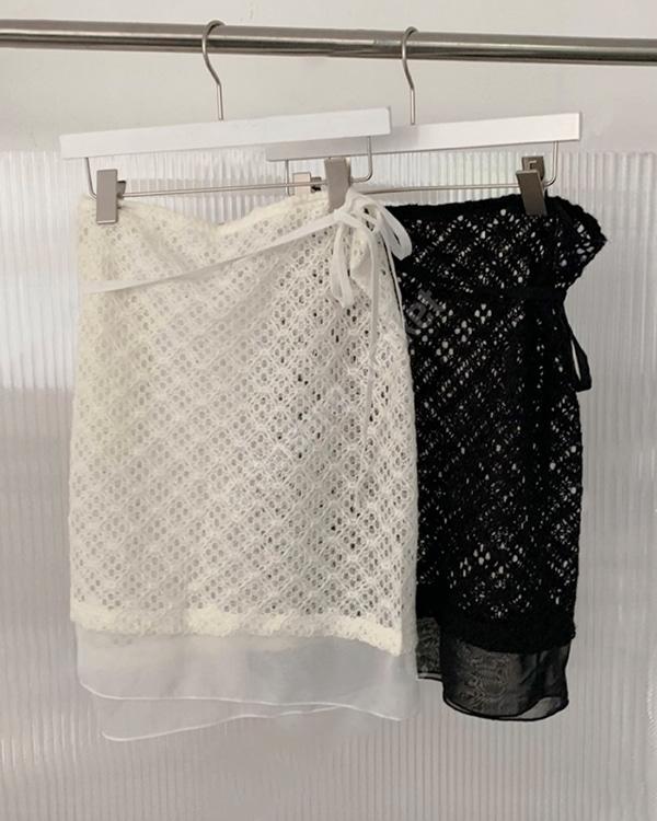 울 크로쉐 메쉬 레이어드 스커트