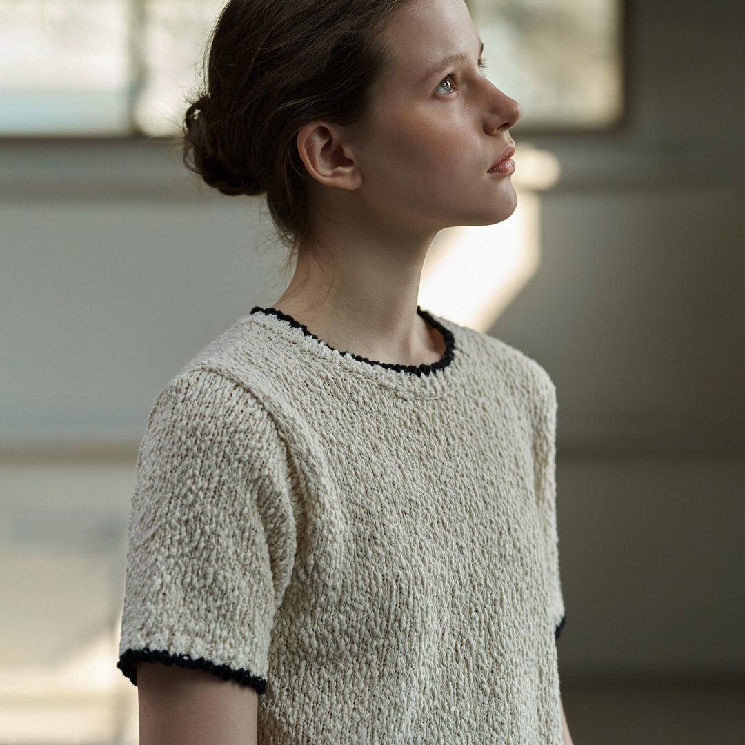 Pansy half sleeve knit (ivory)
