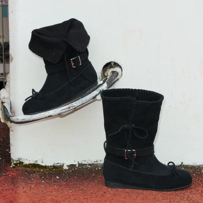 Bow Foldable Buckle Mid Boots / Black