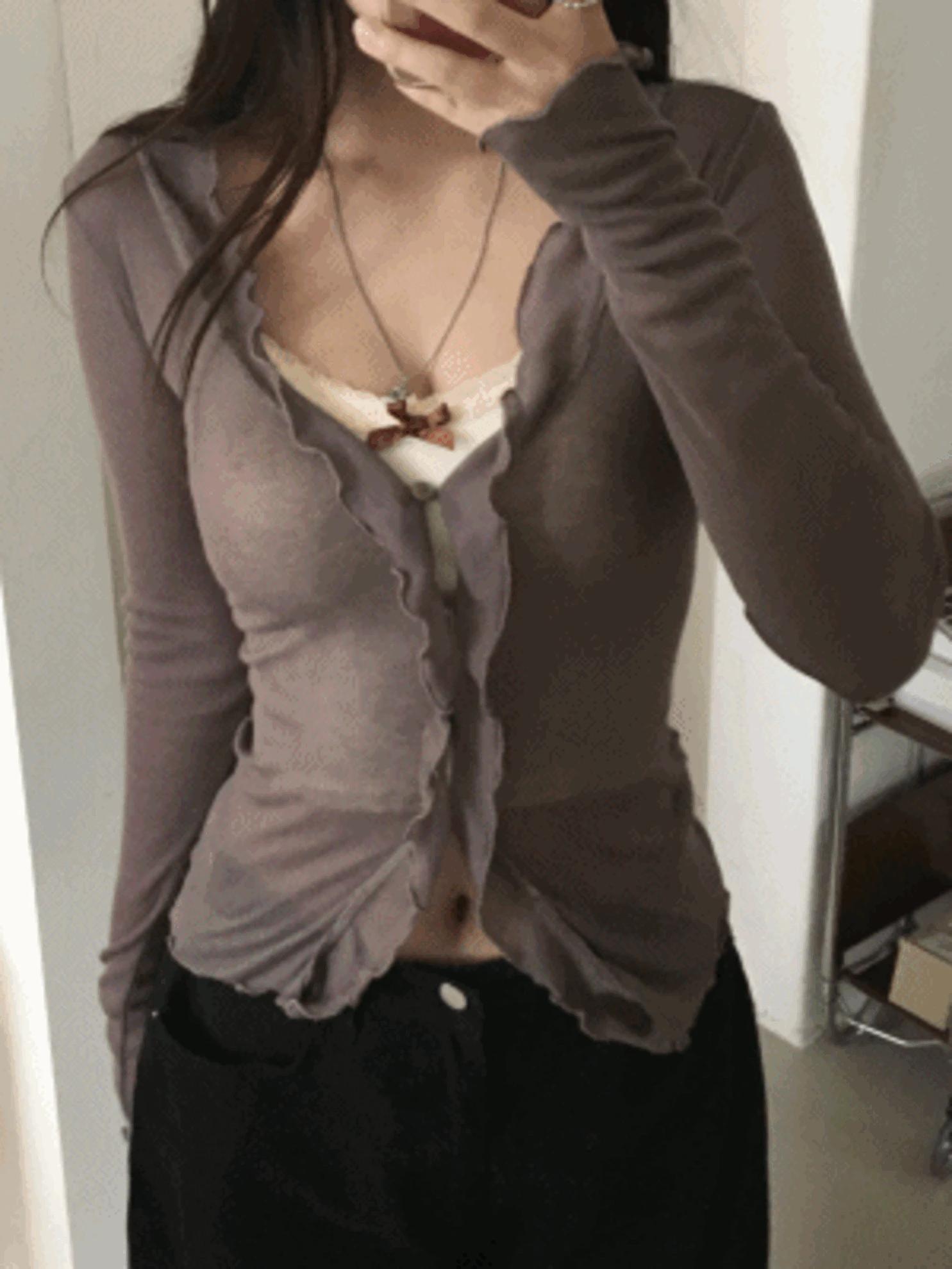 [여리핏:♥/허리쏙] 나비 시스루 프릴 가디건 에겐녀룩 데이트룩 브이넥가디건 가을신상 살안타템 (4col)