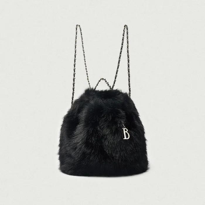 Fur Drawstring Backpack_Black