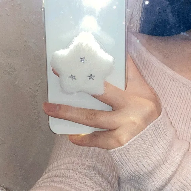 윈터톡⭑자체제작⭑ 트윙클 보송 밍크 퍼 실버 별 맥세이프 그립 스마트톡