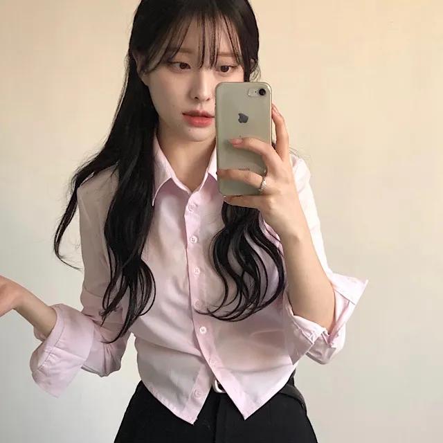 사이드 셔링 카라 크롭 셔츠
