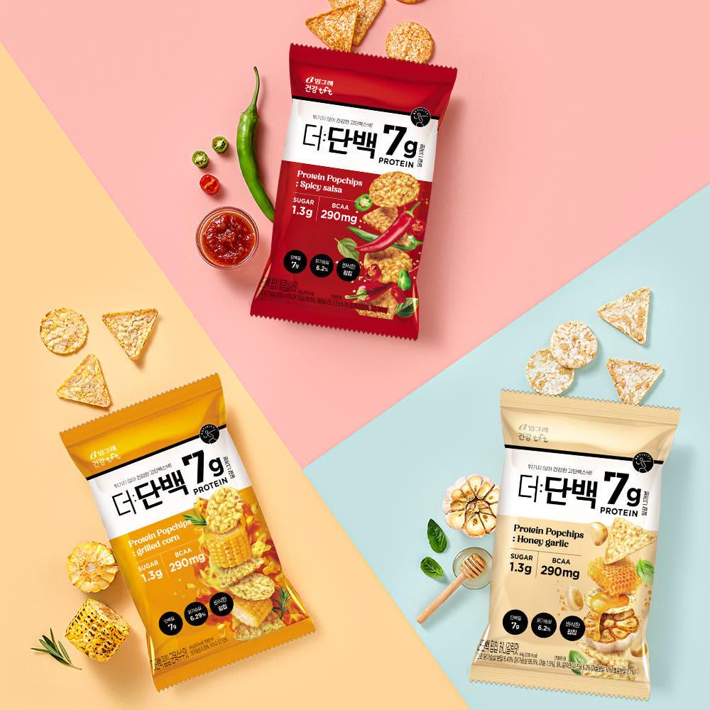 빙그레 더단백 군옥수수맛 허니갈릭 매콤살사 단백질 팝칩 12개입