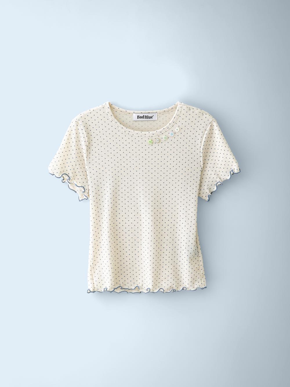 【Bad Blue】韓国人気★ Sheer Dot Buttons Baby Tee BadBlue] Sheer Dot Buttons Baby Tee Navy – Ohue