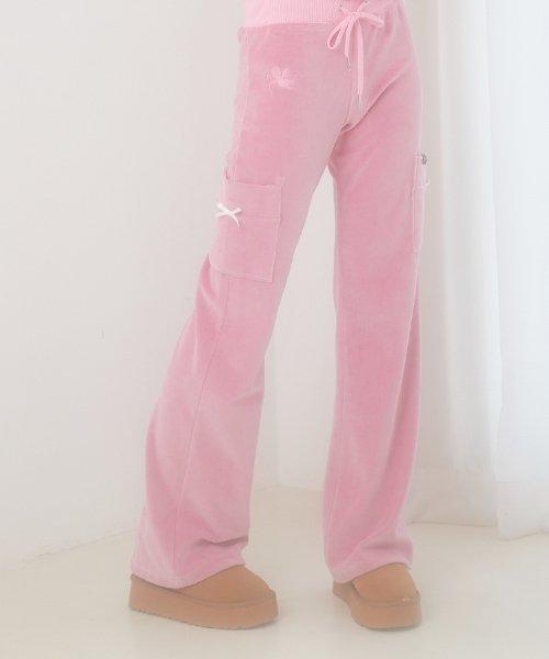 VELVET TRAINING BOOTS CUT PANTS (PINK)