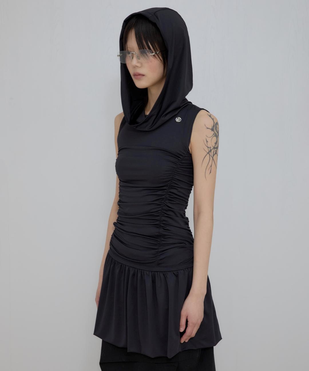 Hooded High Neck Dress (FL-155_Black)