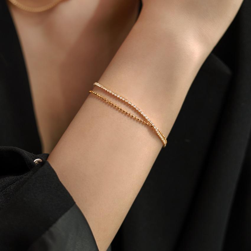 [당일] 실버925 클래식 스퀘어 큐빅 두줄 레이어드 테니스 팔찌