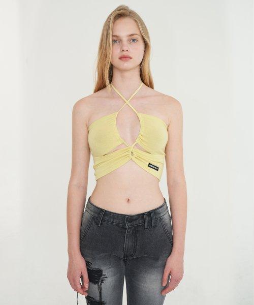 String halter neck sleeveless_Yellow