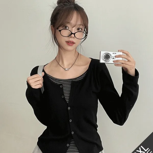 3XL 단가라 이너 일체형 레이어드 가디건 [빅사이즈/통통제작]