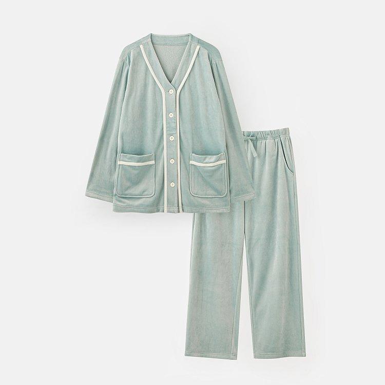 여 라이트 밍크 플리스 브이넥 파자마 세트