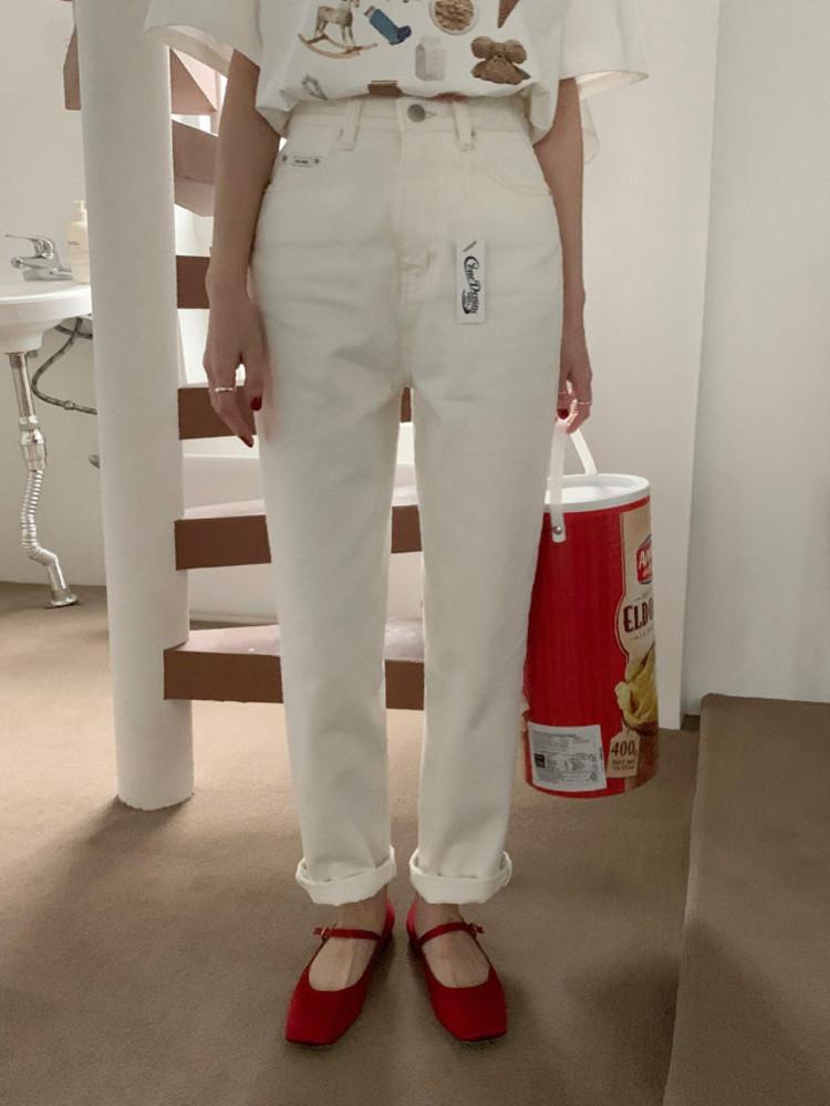 위어 아이보리 일자 콘 데님