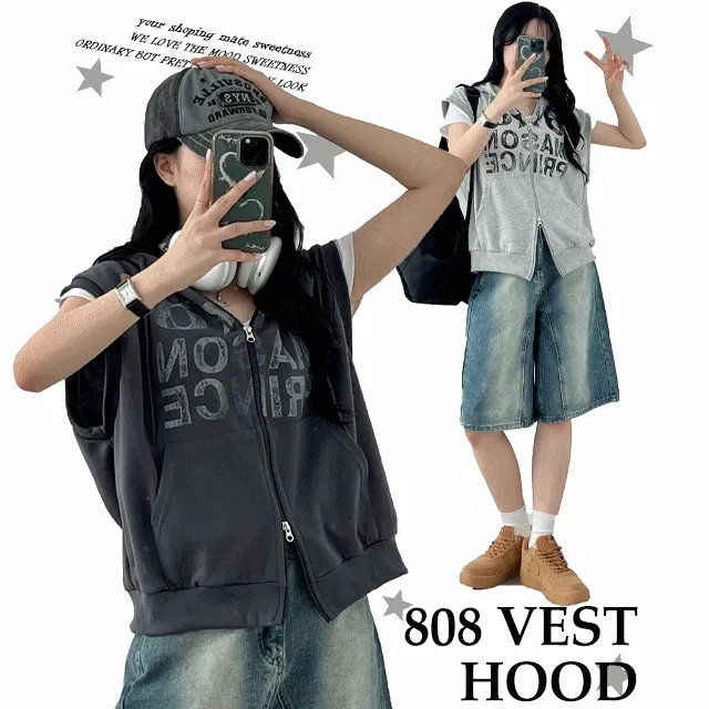 1+1할인 [투웨이/간절기꿀템] 808 오버핏 투웨이 집업 후드조끼 4color