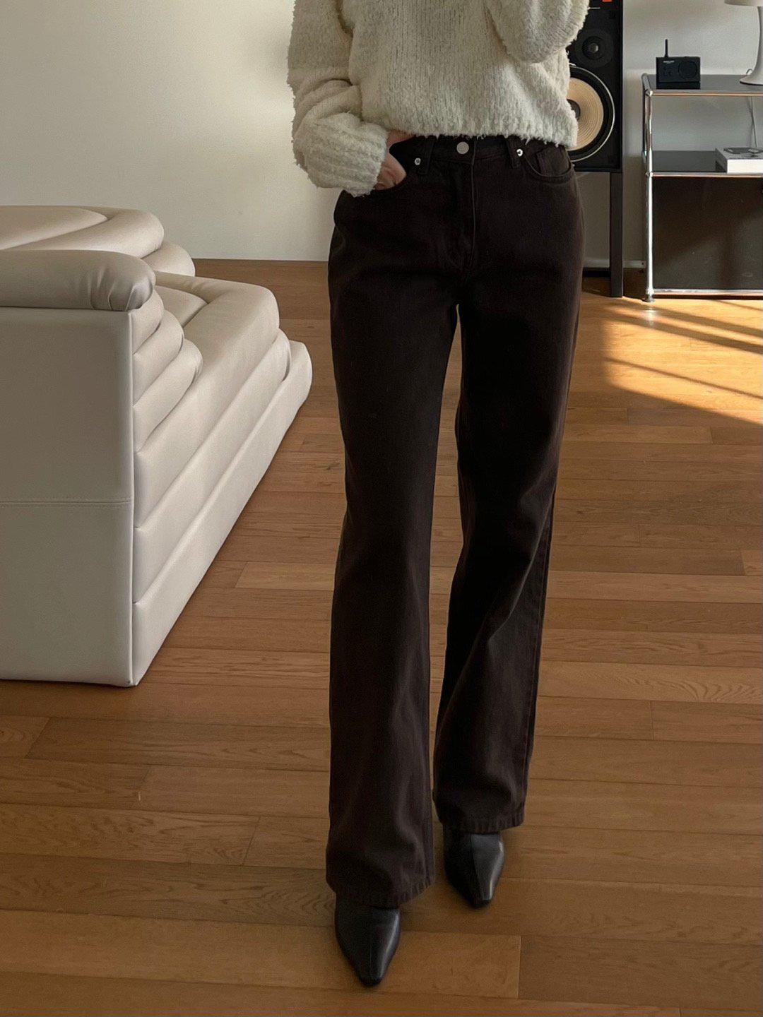 에크미 다잉 브라운 다잉 차콜 데님 팬츠 기모 데님 청바지 일자핏 하이웨스트