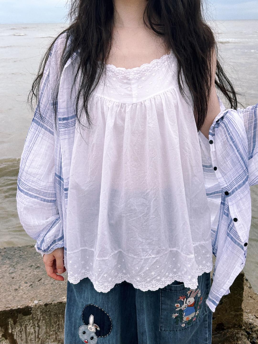 숲속의옷장 희라레이스자수티셔츠 빈티지 모리걸 하구미