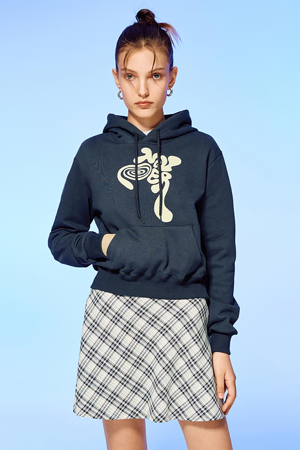 TWISTED LOGO CROP HOODIE-CHARCOAL