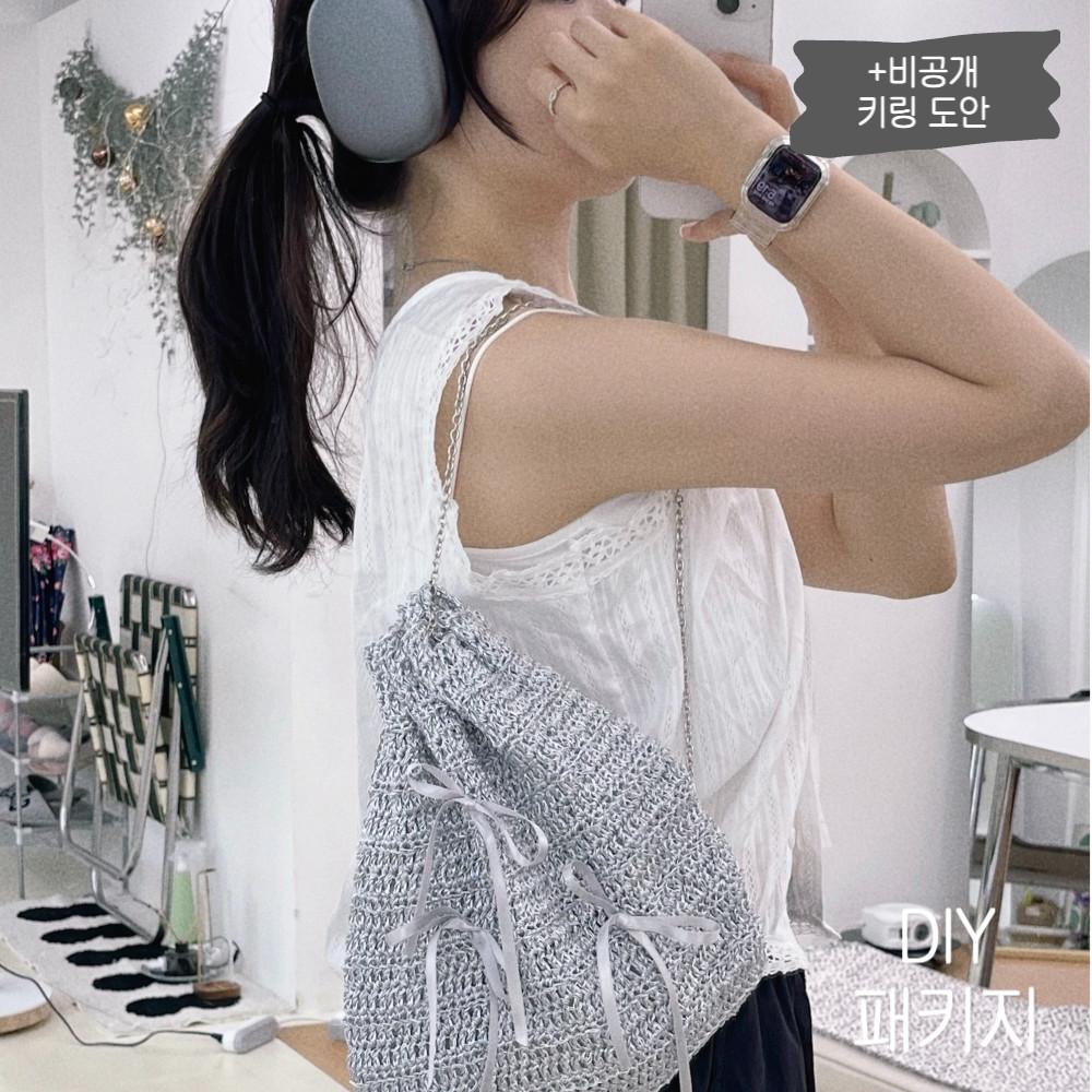 (2 color) 리본 글리터 백팩 실버백 코바늘 메탈실 가방 뜨기 DIY 핸드메이드