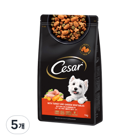 시저 칠면조 애견사료, 칠면조, 1kg, 5개