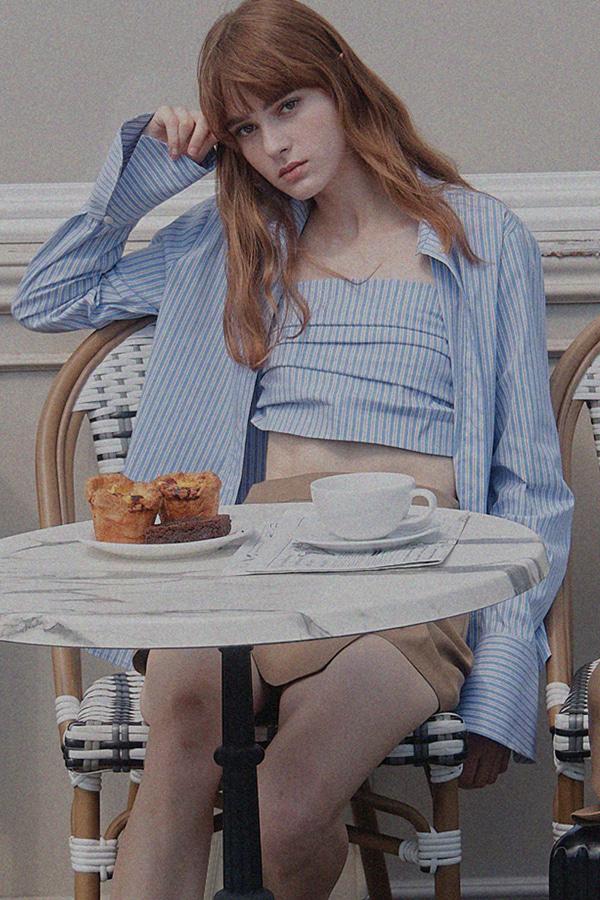 Smoking Band Bustier Shirts - Blue