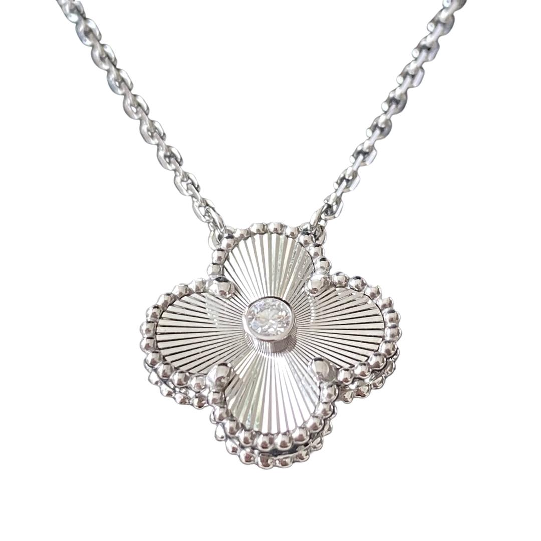 2020 White Gold Guilloché Vintage Alhambra Diamond Holiday Pendant Necklace