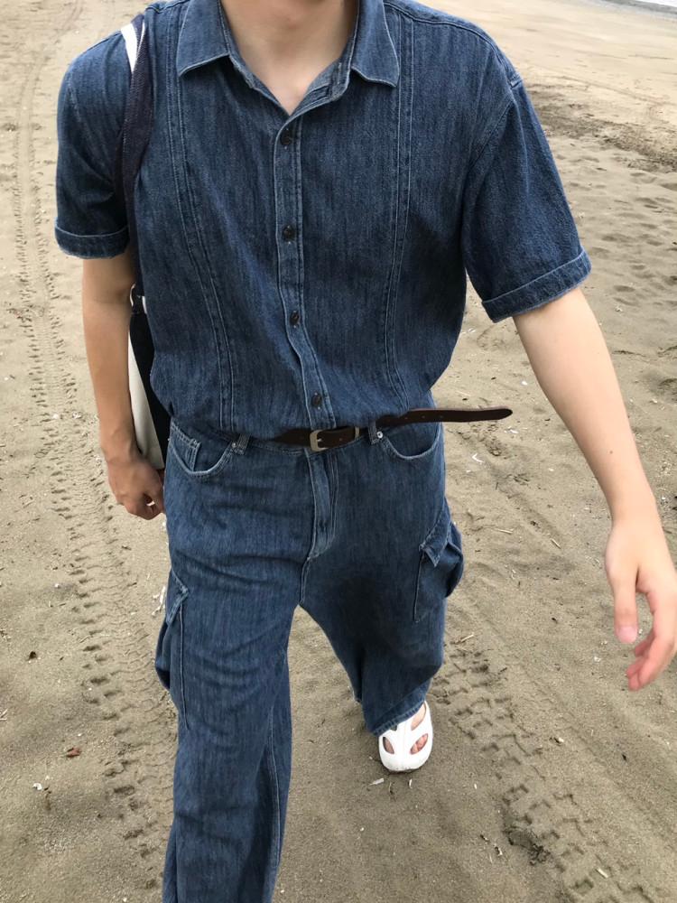 Desert Linen Half Denim Shirts - 데저트 린넨 데님 셔츠