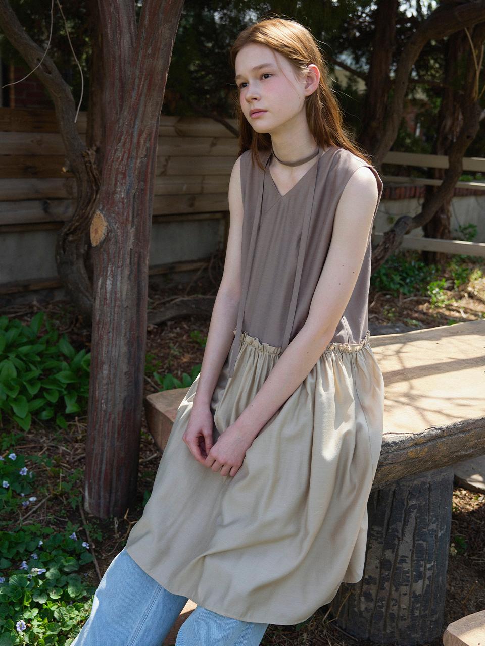 (2COLOR)TIE FRILL LONG ONE PIECE