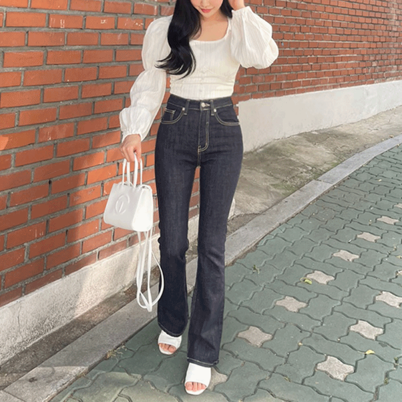 러빈위드 [이염방지] 하이웨스트 생지 데님 롱 부츠컷 팬츠