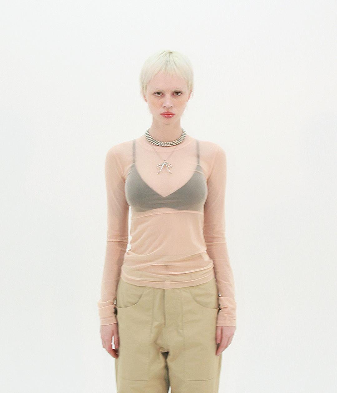 MESH SHEER TIGHT LONG SLEEVE (PEACH)