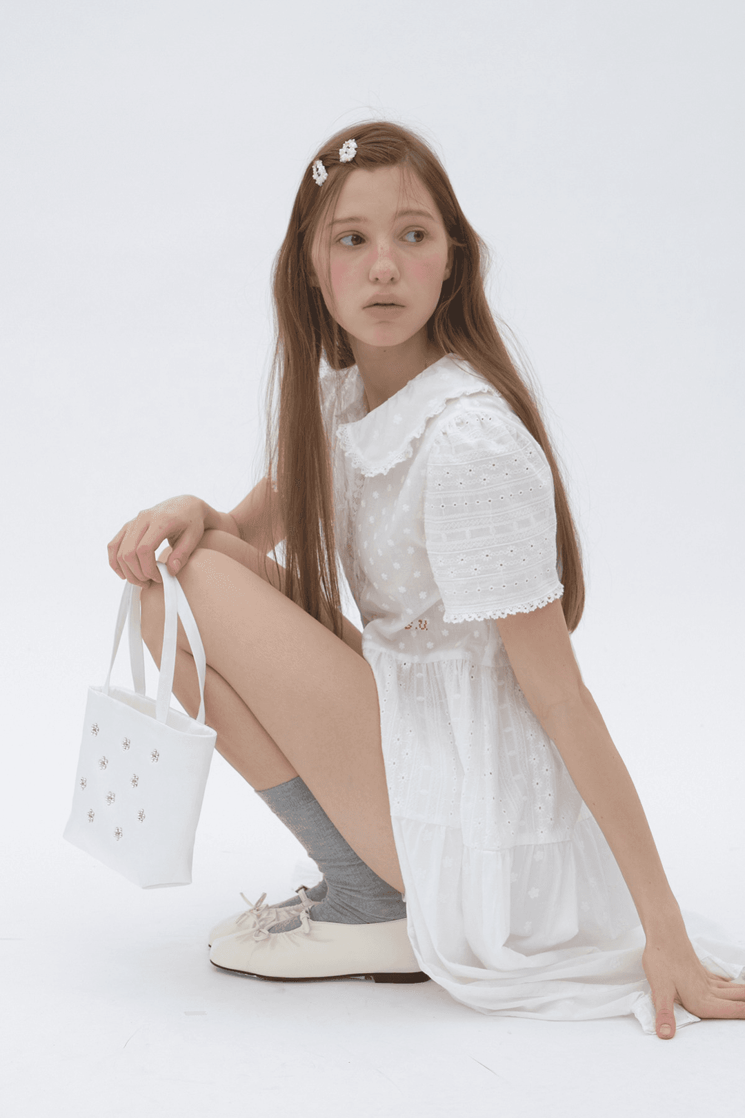 Mix Lace Dress White