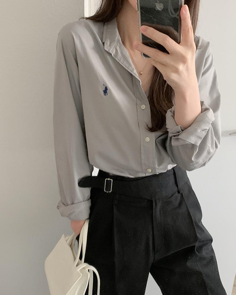 폴로랄프로렌 남녀공용 클래식핏 라이트그레이 스트레치 셔츠