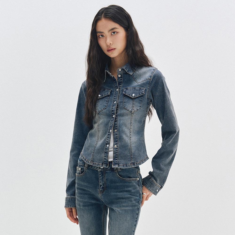 [1월6일예약배송][W]Western Slim Denim Shirts DCWSH003BLUE