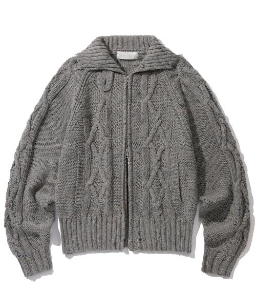 W. 울 믹스드 피셔맨 케이블 니트 집업 자켓 [GRAY]_SEWKT007GRAY