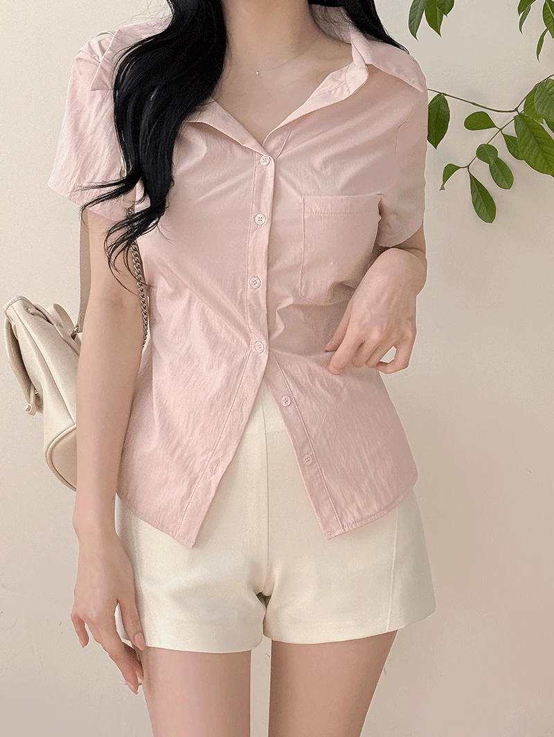 [여름신상🌴/바스락/하객룩/꾸안꾸] 아윤 오픈카라 뒷리본 셔츠