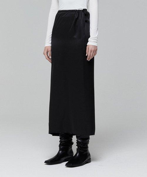 STRAP SILK SKIRT_BLACK