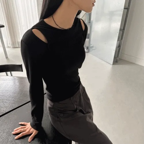 카브라 숄더 트임 긴팔 티셔츠