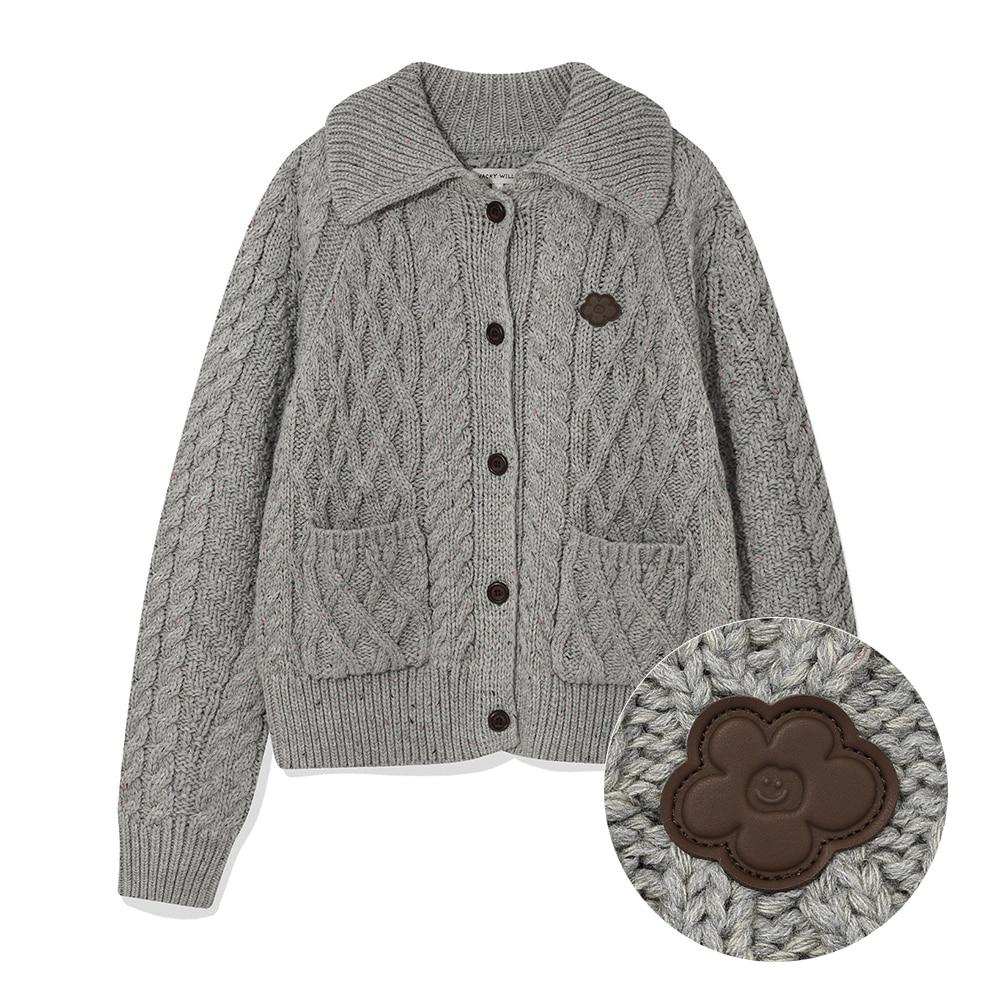 우먼스 케이블 카라 가디건 그레이