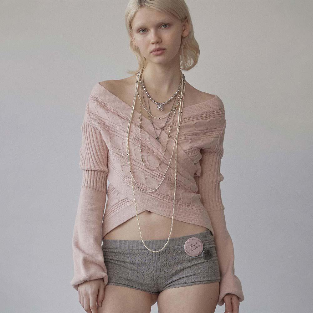 [30% 쿠폰]Cable Wrap Shrug Pink