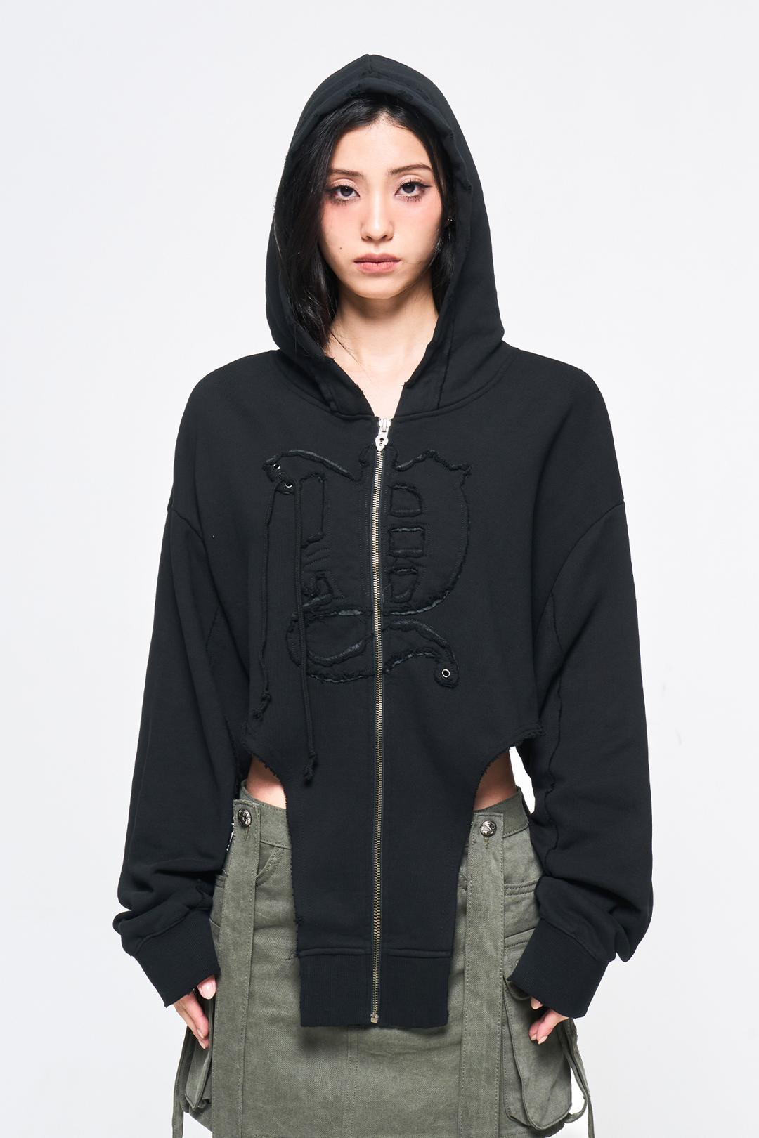 BACK TIE DETAIL ZIP-UP (BODYSUIT VER) BLACK