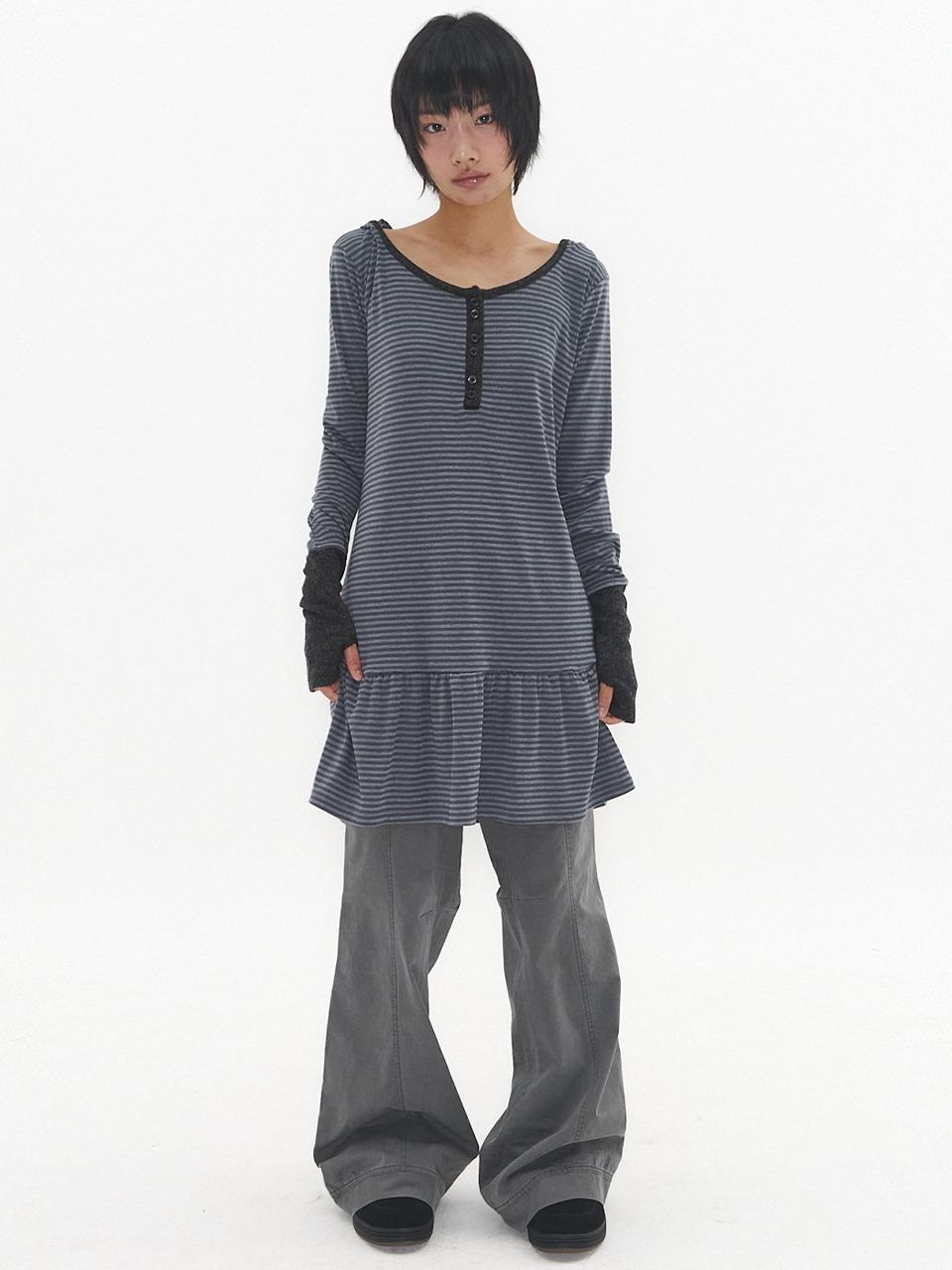 RELAXED WARMER HOODIE DRESS BLUE GREY