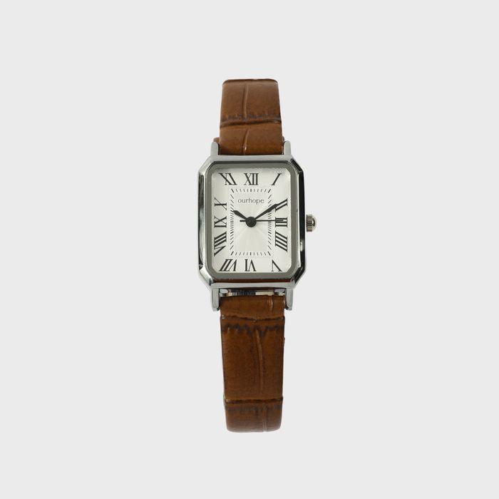 Square Classic Leather Watch - Brown