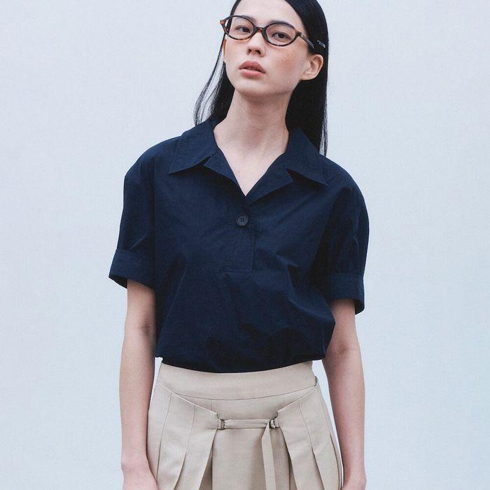 Half Placket Shirts Blouse  Navy (KE4360M03R)