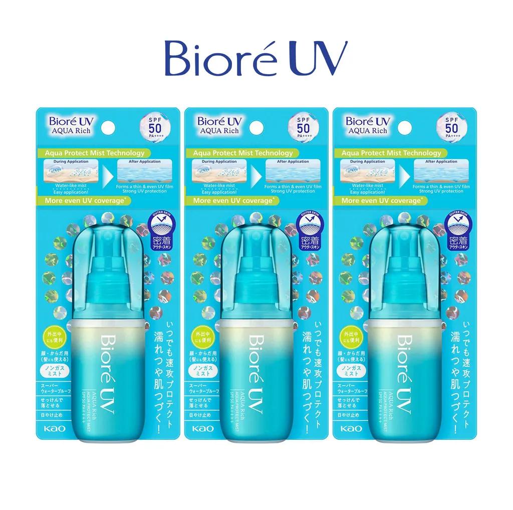 [3개세트] 비오레 UV 아쿠아리치 선미스트 60ml x 3개세트 / 비오레 아쿠아 프로텍트 자외선차단제 / 일본 선크림