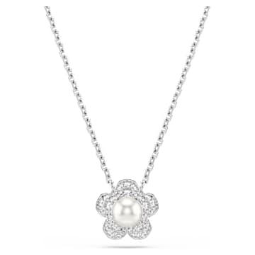 Ariana Grande x Swarovski 펜던트, 크리스털 펄, 라운드 컷, 꽃, 화이트, 로듐 플래팅